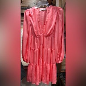 Make Merry V-Neck Long Blouson Sleeve Tiered Pleated Dress